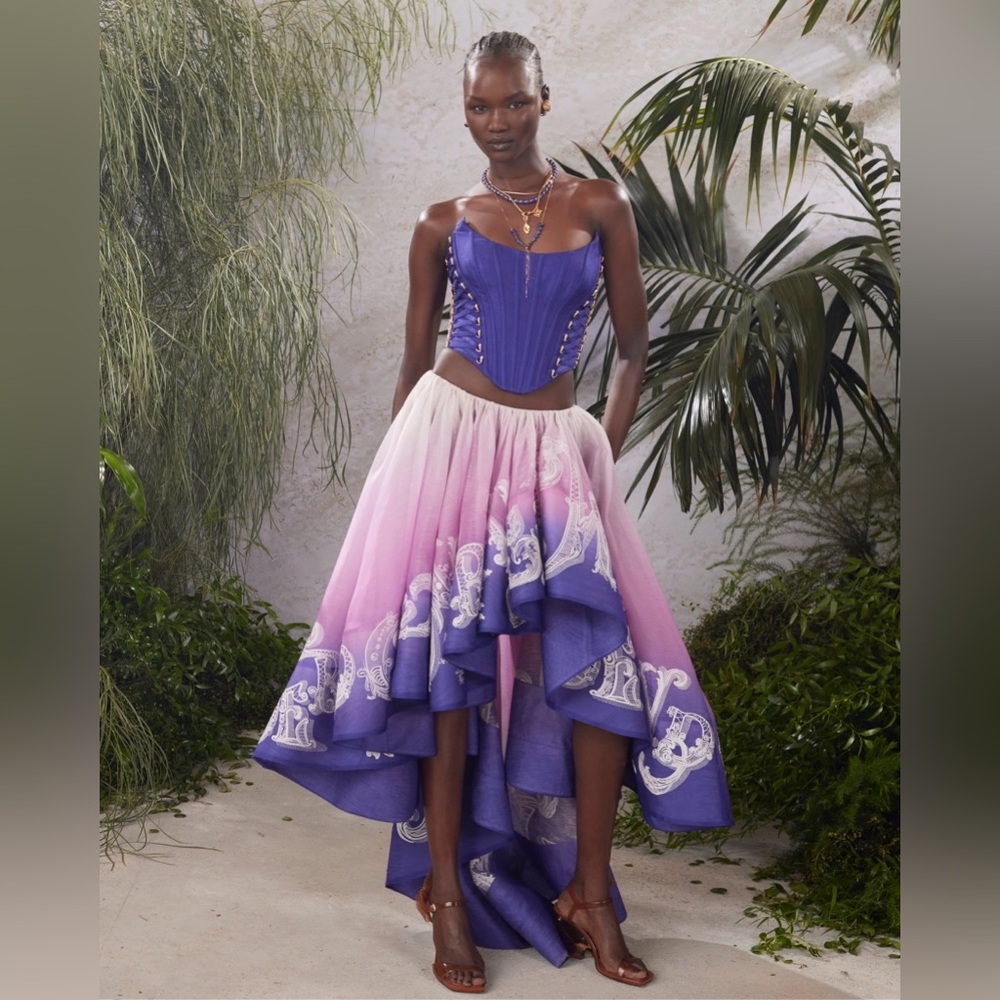 Zimmermann Purple Ombre Gauze Silk & Linen Wonderland Corset & Skirt Set NWT